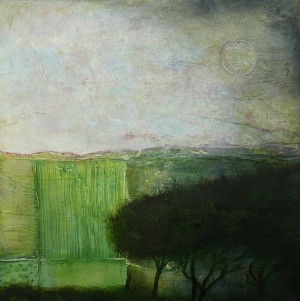 Green Evening mixed media on board 30 x 30 cm